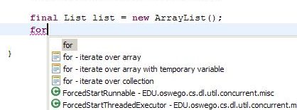 Eclipse auto-complete for iteration
