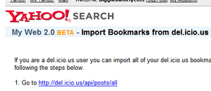 Import del.icio.us bookmarks to Yahoo